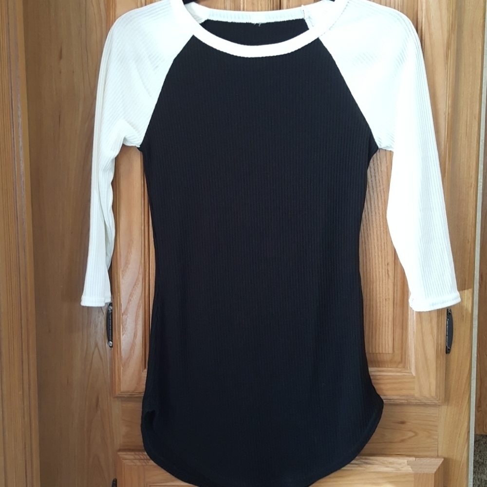Black with white sleeve ribbed Long John type shir - Picture 1 of 4